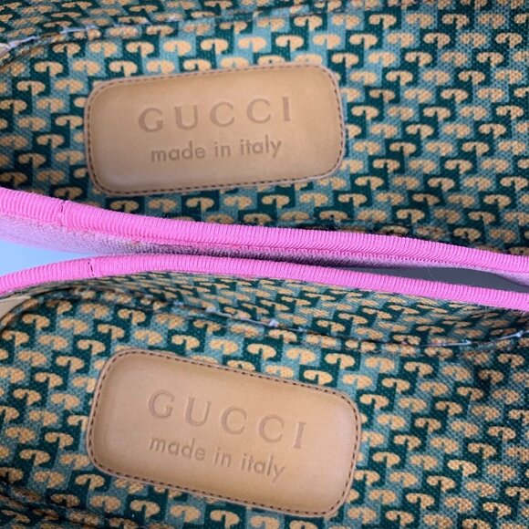 NIB Gucci Pink Velvet Pearl Monogram Slip on Loafers Size 5/EU 39 - Picture 8 of 12